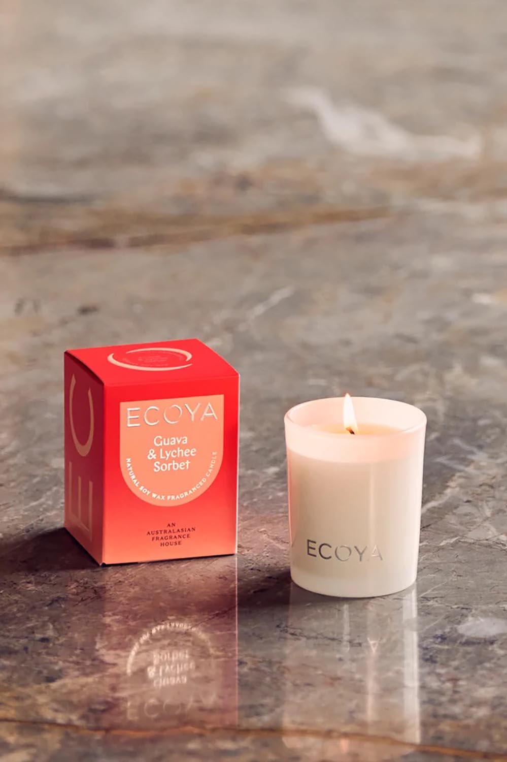Product shot of the Mini Madison Candle - Guavalychee in colour Guavalychee, from the back