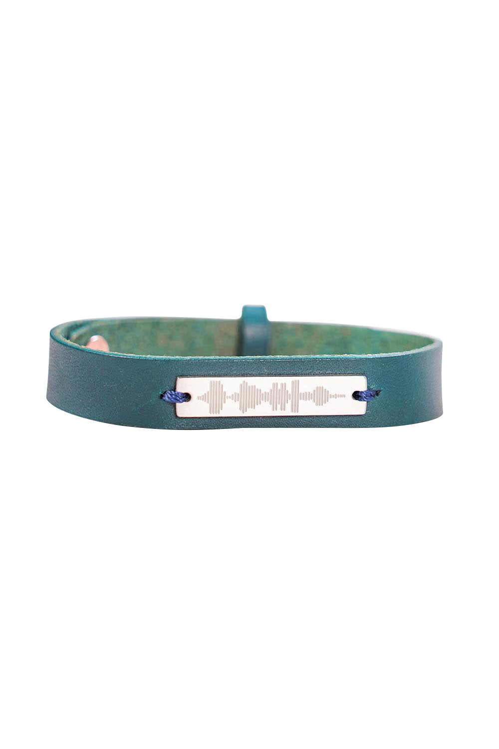 Product shot of the Light Triumphs Over Darkness Thick Vegan Leather Bracelet in colour Blue (Blue), from the front