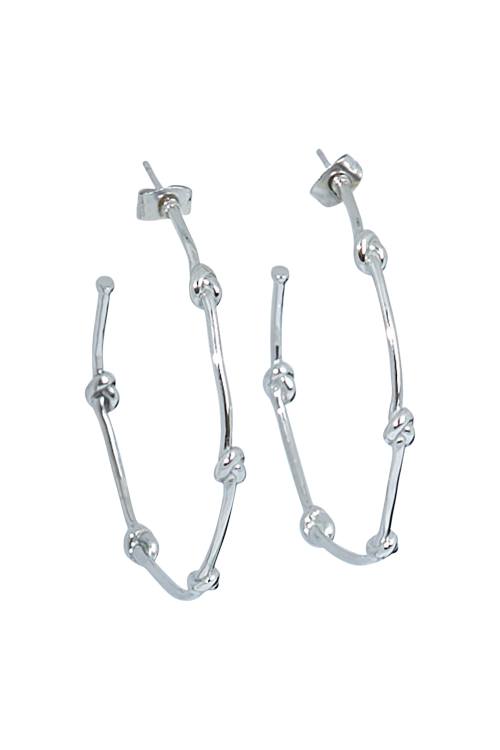 Product shot of the Knots Of Freedom Hoop Earrings in colour Steel (Metallics), from the front
