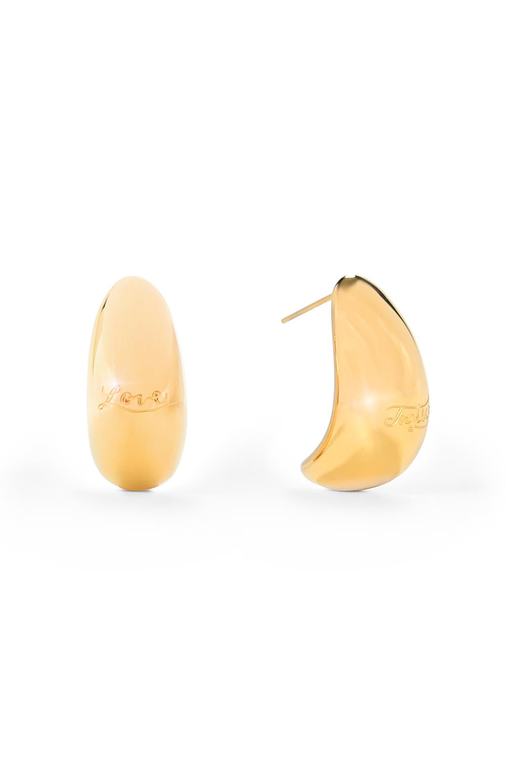 Product shot of the Love & Justice Half Hoop Earrings in colour Gold (Metallics), detail