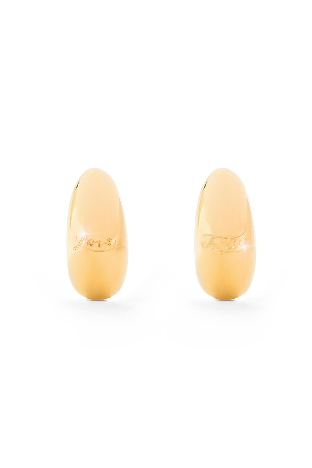 Product shot of the Love & Justice Half Hoop Earrings in colour Gold (Metallics), from the front