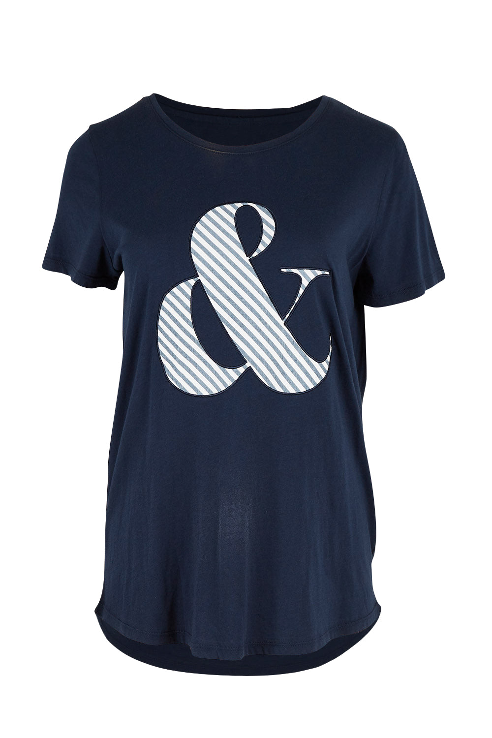 Product shot of the Ampersand Tee in colour Drksapp (Blue), from the front