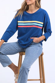 A model wearing the Horizon Cotton Sweat in colour Drksapph (Blue), from the front, cropped image
