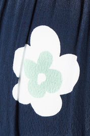 Product shot of the Juno Floral Pant in colour Navyjuno (Blue), detail