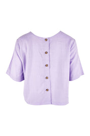 Product shot of the Juniper Top in colour Periwinkle (Purple), from the back