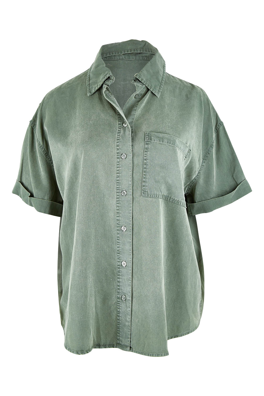 Product shot of the Bliss Washed Shirt in colour Clover (Green), from the front