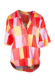 Product shot of the Soleil Check Top in colour Solcheck, from the front