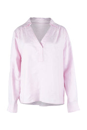 Product shot of the Blair Open Neck Shirt in colour Blossom (Pink), from the front