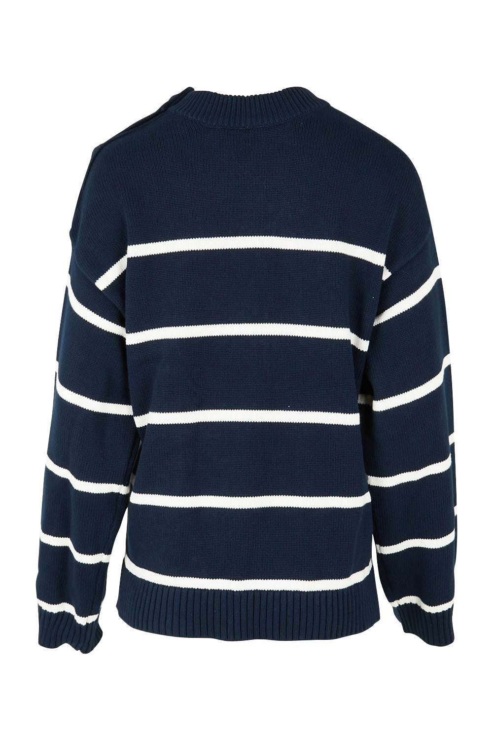 Product shot of the Iris Stripe Knit in colour Navywhite (Blue), from the back