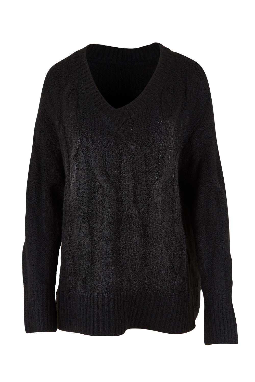 Product shot of the Tallulah Cable Knit in colour Black (Black), from the front