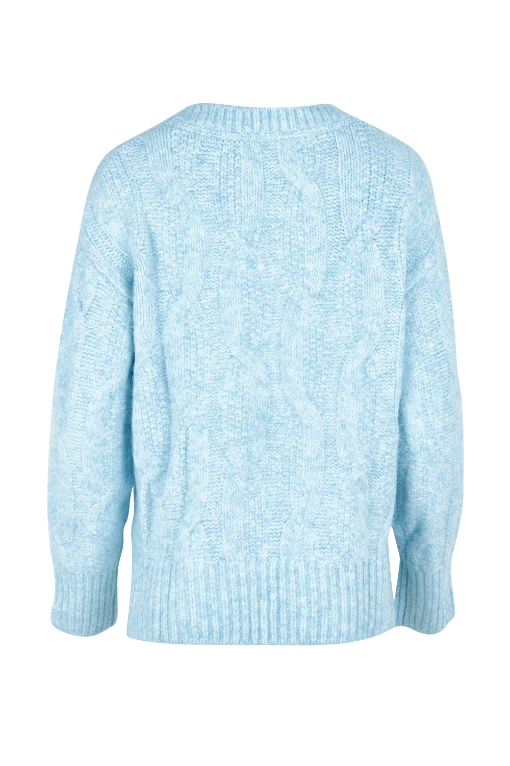 Product shot of the Tallulah Cable Knit in colour Bluemist (Blue), from the back