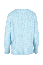 Product shot of the Tallulah Cable Knit in colour Bluemist (Blue), from the back