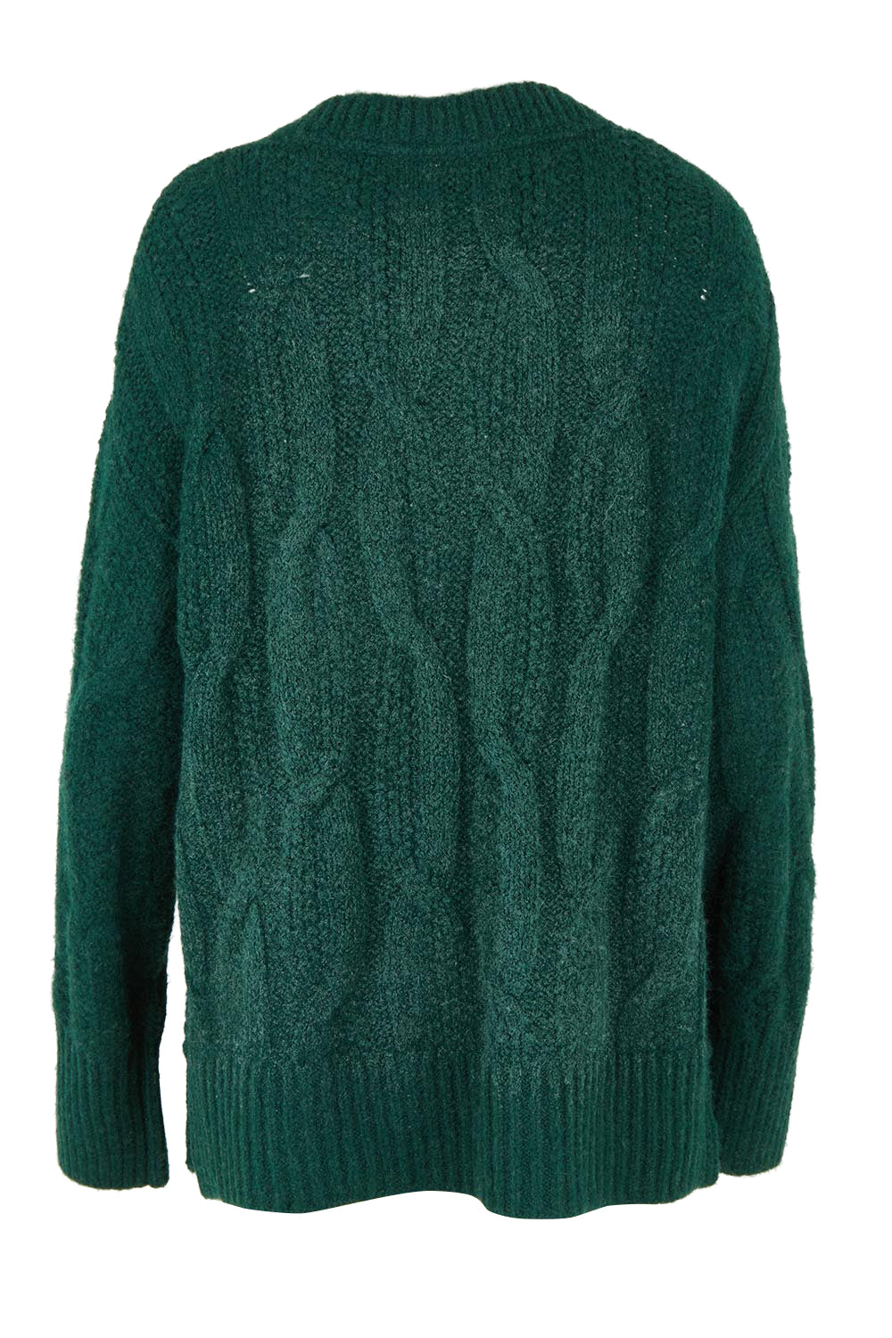 Product shot of the Tallulah Cable Knit in colour Drkgreen (Green), from the back