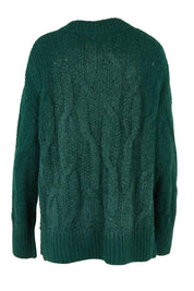 Product shot of the Tallulah Cable Knit in colour Drkgreen (Green), from the back