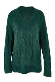 Product shot of the Tallulah Cable Knit in colour Drkgreen (Green), from the front