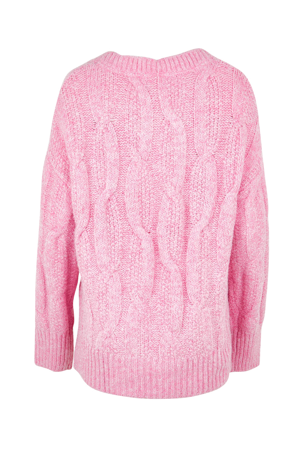 Product shot of the Tallulah Cable Knit in colour Pinkger (Pink), from the back