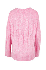 Product shot of the Tallulah Cable Knit in colour Pinkger (Pink), from the back
