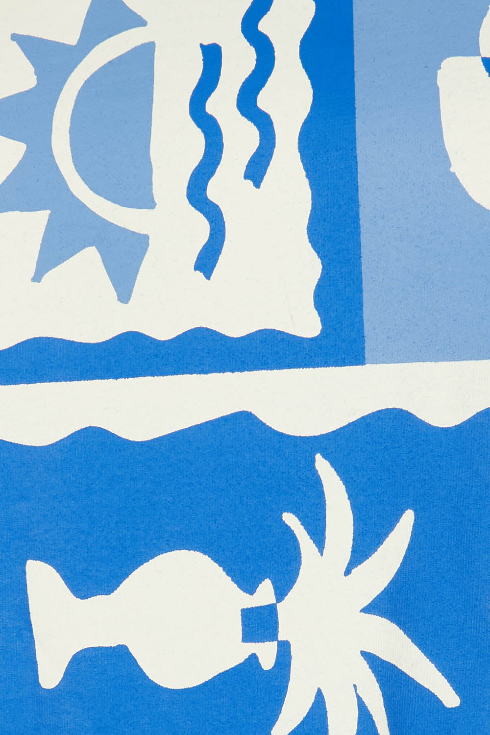 Product shot of the Holiday Sun Tee in colour Cerulean (Blue), detail