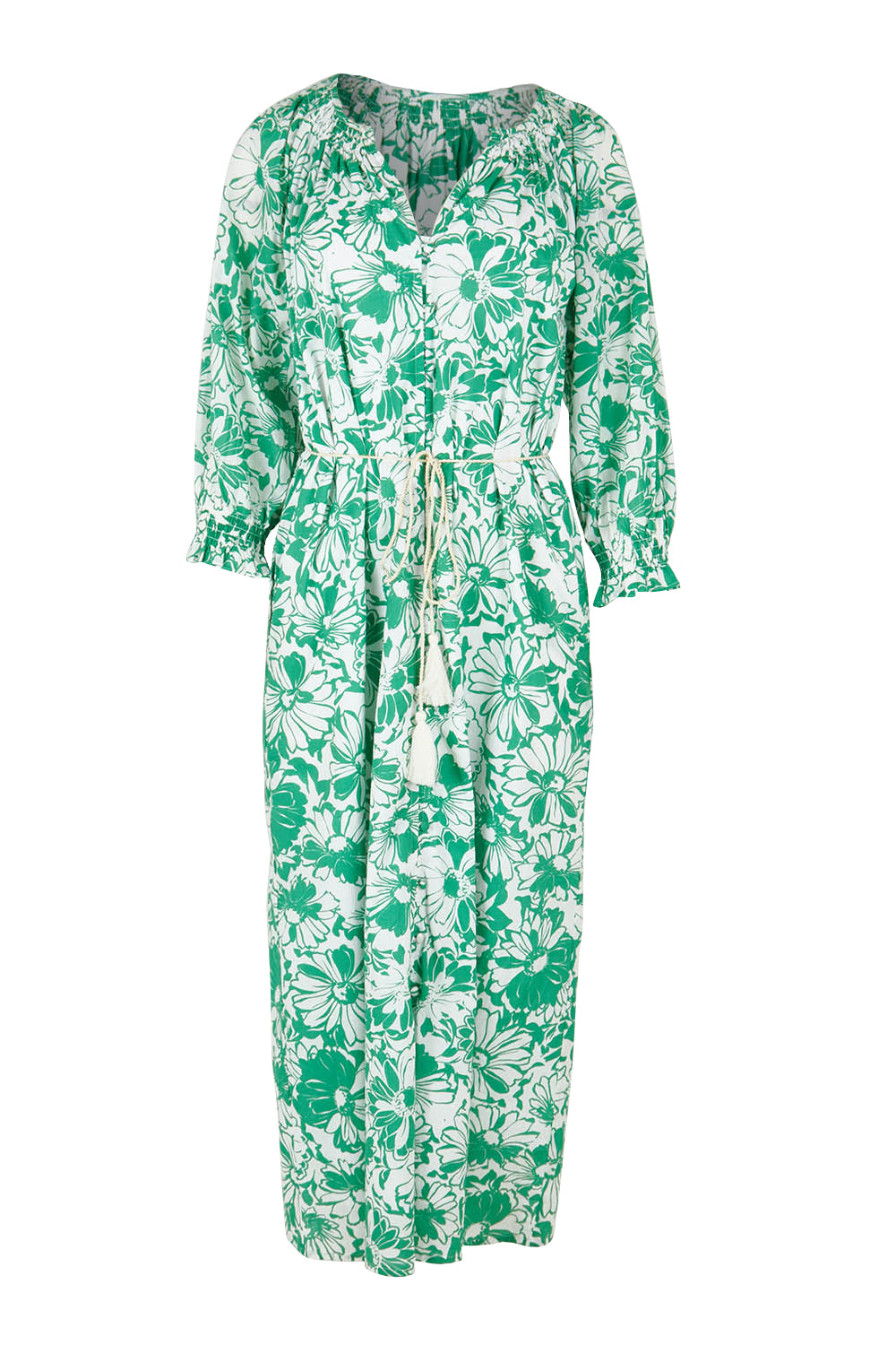 Product shot of the Florentina Cotton Dress in colour Florentina (Green), from the front