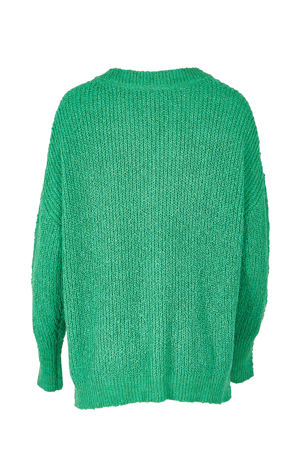 Product shot of the Rachele V Neck Knit in colour Greenbriar (Green), from the back