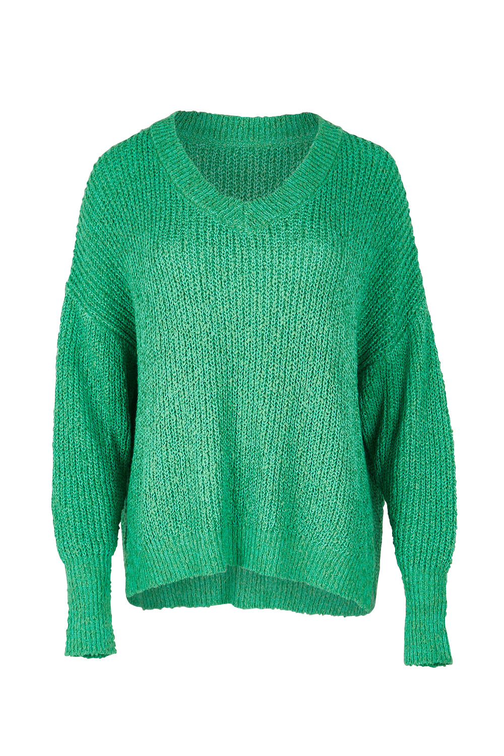 Product shot of the Rachele V Neck Knit in colour Greenbriar (Green), from the front