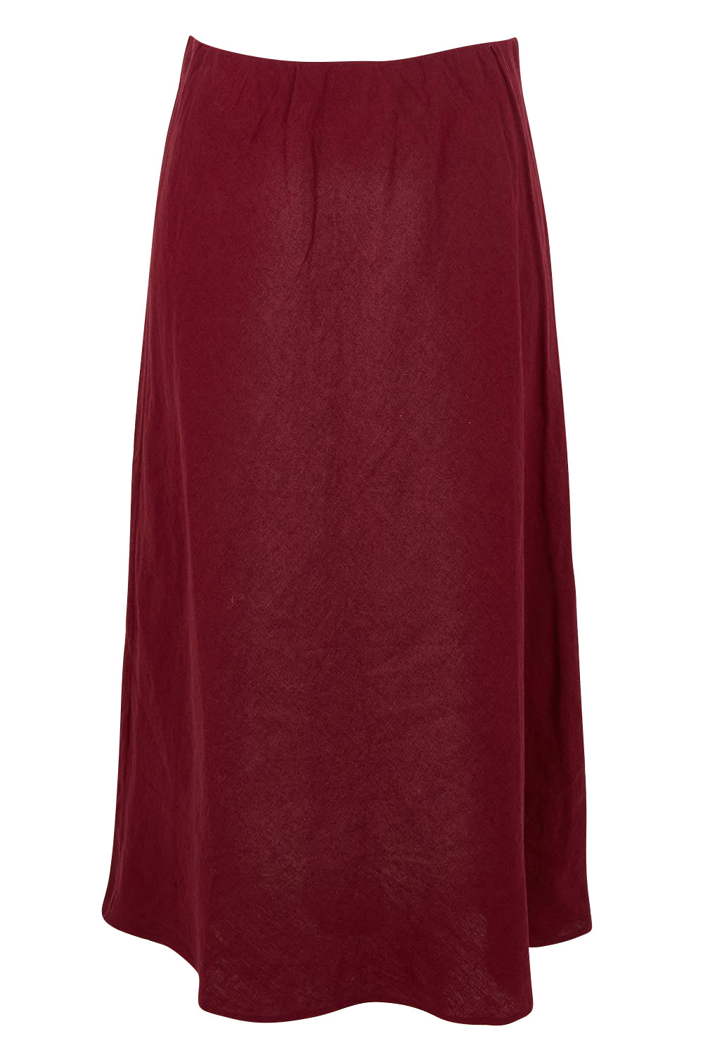 Product shot of the Eleni Linen Skirt in colour Plum (Red), from the front