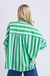 Model Genericm wearing size sample of the Palermo Stripe Shirt – Greenblue in colour Greenblue, from the back