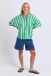Model Genericm wearing size sample of the Palermo Stripe Shirt – Greenblue in colour Greenblue, from the front