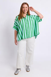 Model Genericm wearing size sample of the Palermo Stripe Shirt – Greenblue in colour Greenblue, from the front