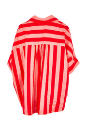 Product shot of the Palermo Linen Blend Stripe Shirt in colour Poppy, from the back