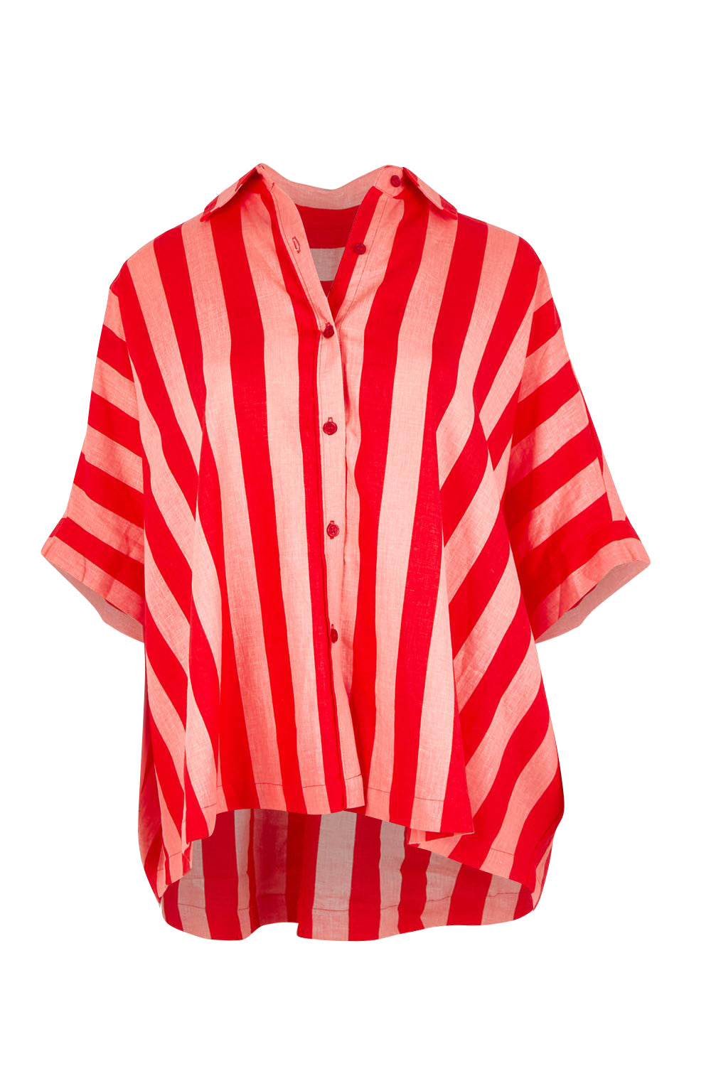 Product shot of the Palermo Linen Blend Stripe Shirt in colour Poppy, from the front