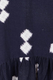 Product shot of the Positano Linen Blend Dress in colour Navyprint (Blue), detail
