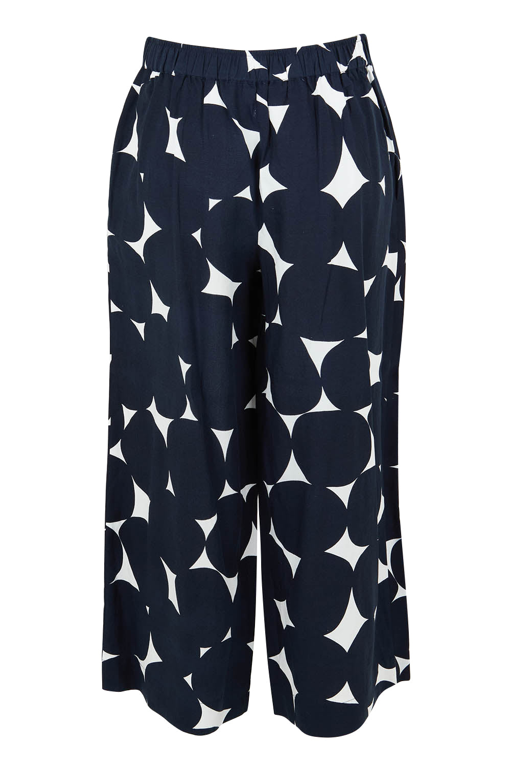 Product shot of the Demi Spot Lyocell Linen Pant in colour Spotprint (Blue), from the back