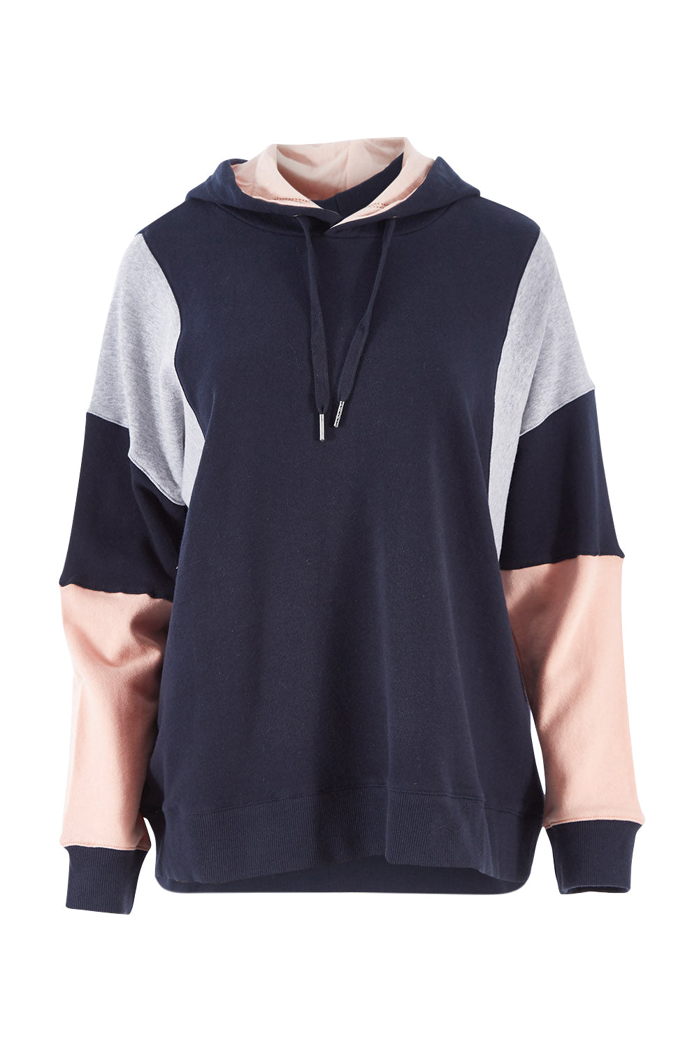 Product shot of the Amelia Panel Hoody in colour Navycontr (Blue), from the front