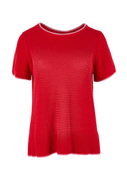 Product shot of the Camellia Short Sleeve Cotton Knit in colour Cranberry (Red), from the front