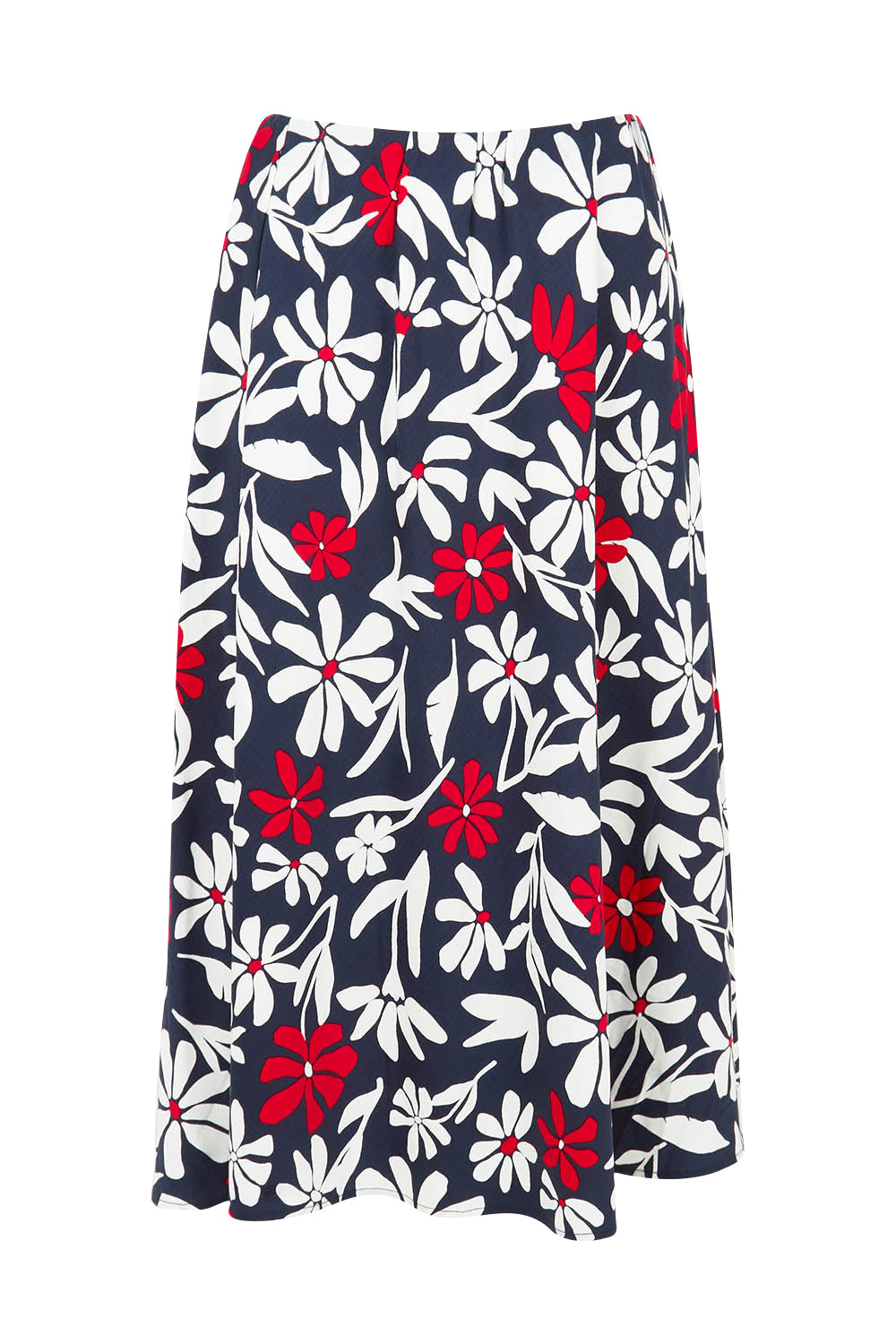 Product shot of the Indie Floral Lyocell Linen Skirt in colour Indieprint, from the front