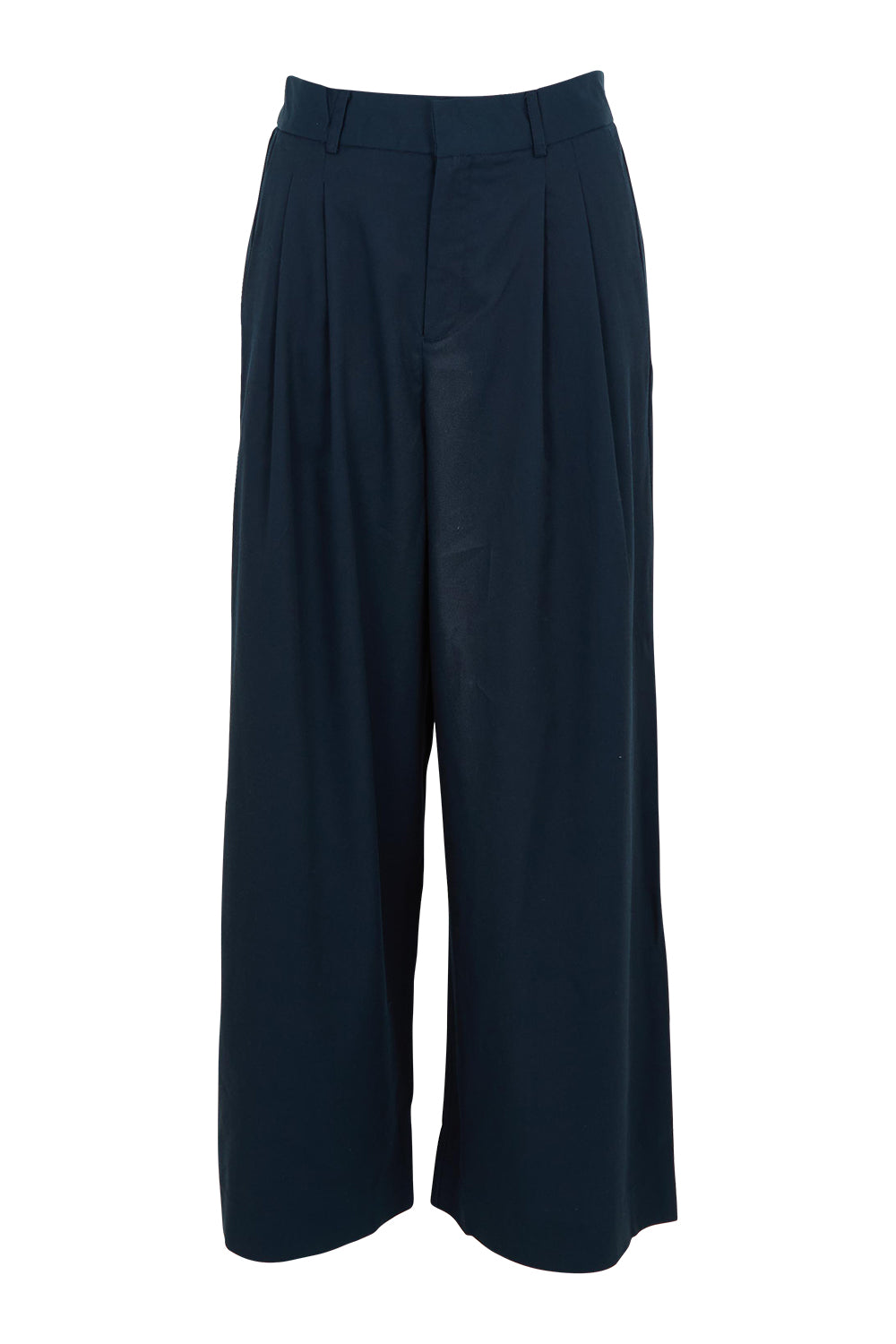 Product shot of the Darcy Tencel Cotton Pant in colour Darksapphi (Blue), from the front