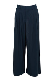 Product shot of the Darcy Tencel Cotton Pant in colour Darksapphi (Blue), from the front