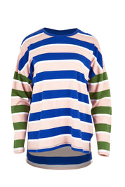 Product shot of the Ribbon Long Sleeve Cotton Tee in colour Pinkblue, from the front