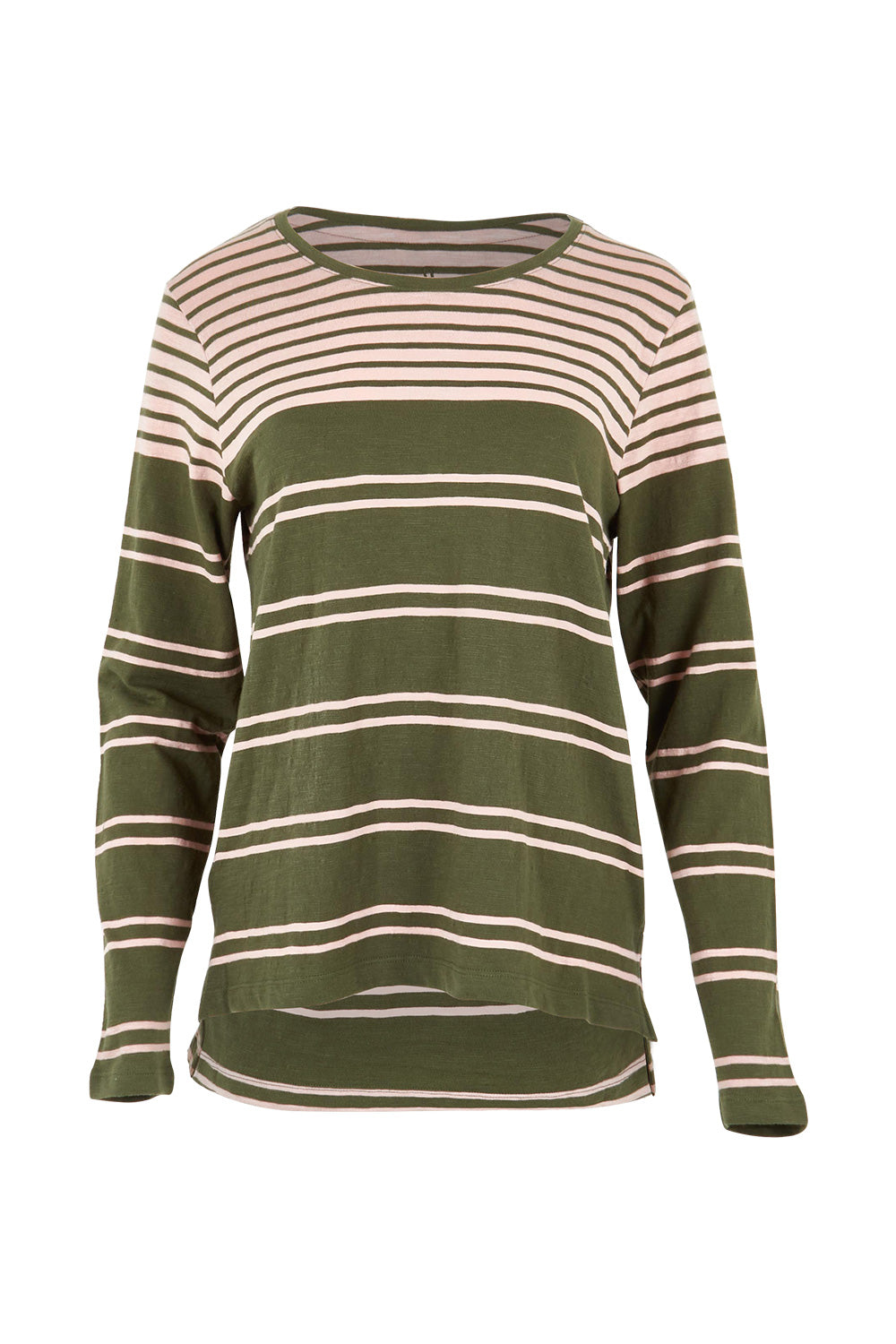 Product shot of the Lexa Stripe Long Sleeve Cotton Tee in colour Cloverpink, from the front