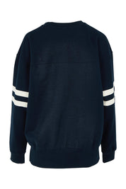 Product shot of the Adora Cotton Blend Crew in colour Drksapphir (Blue), from the back