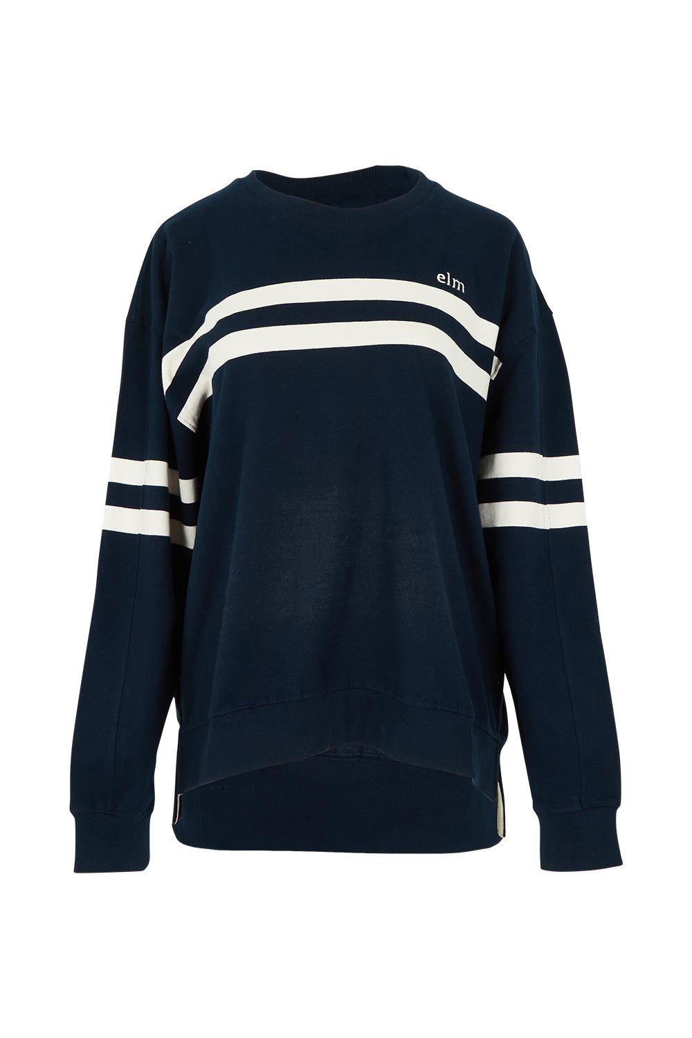 Product shot of the Adora Cotton Blend Crew in colour Drksapphir (Blue), from the front