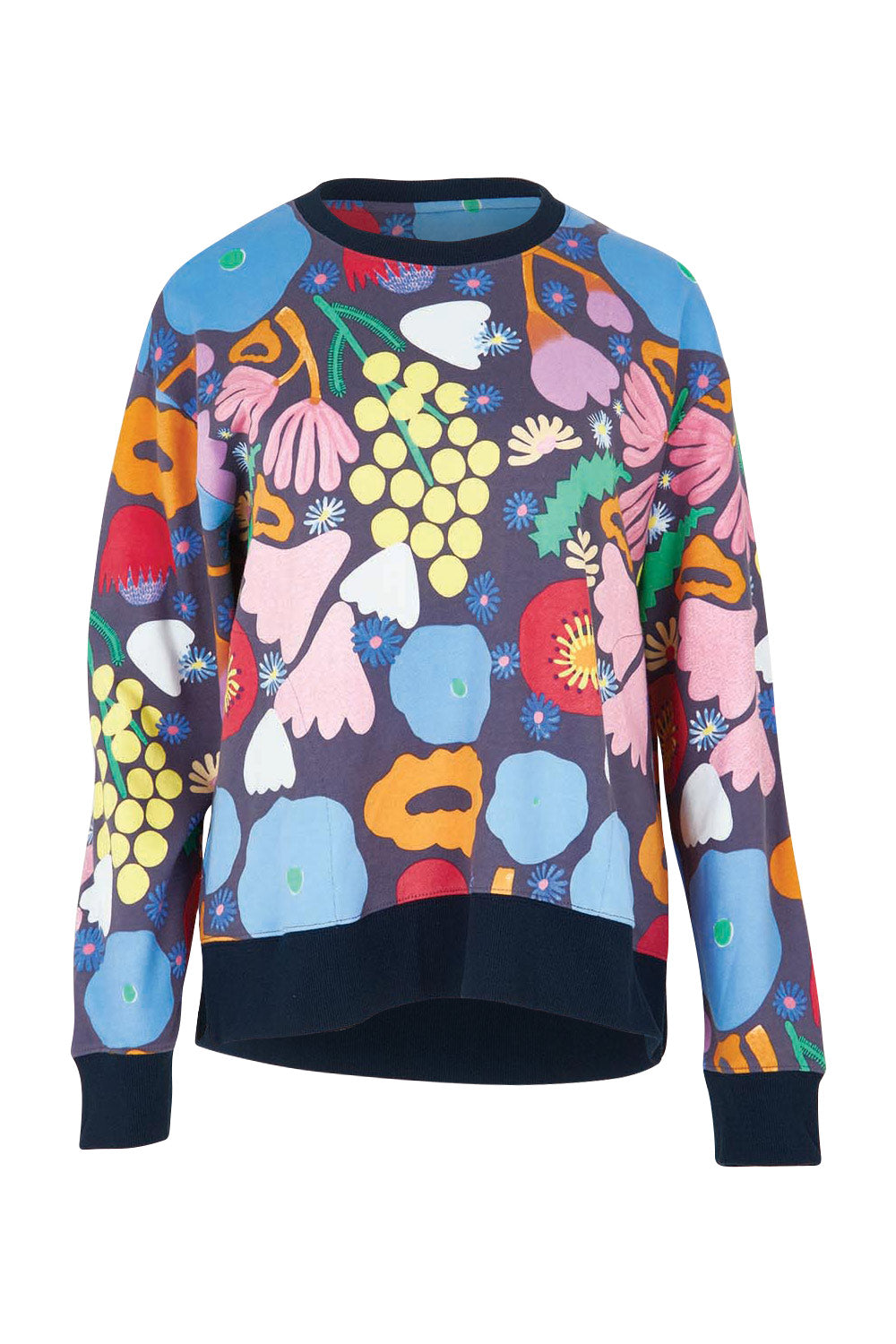 Product shot of the Flower Medley Cotton Crew in colour Multiflora, from the front
