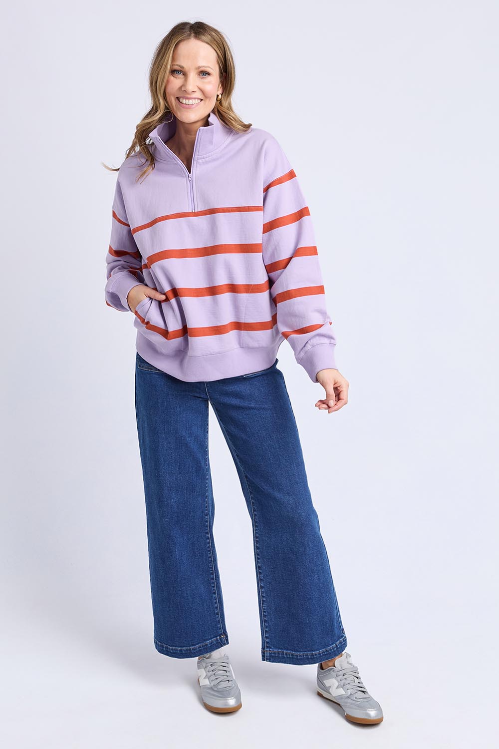 Lane Zip Cotton Blend Crew – Lilac