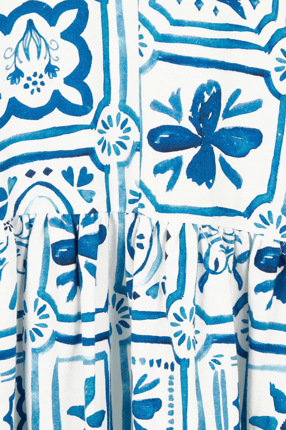 Product shot of the Dolce Tile Cotton Blend Midi Dress in colour Oceantile (Blue), detail