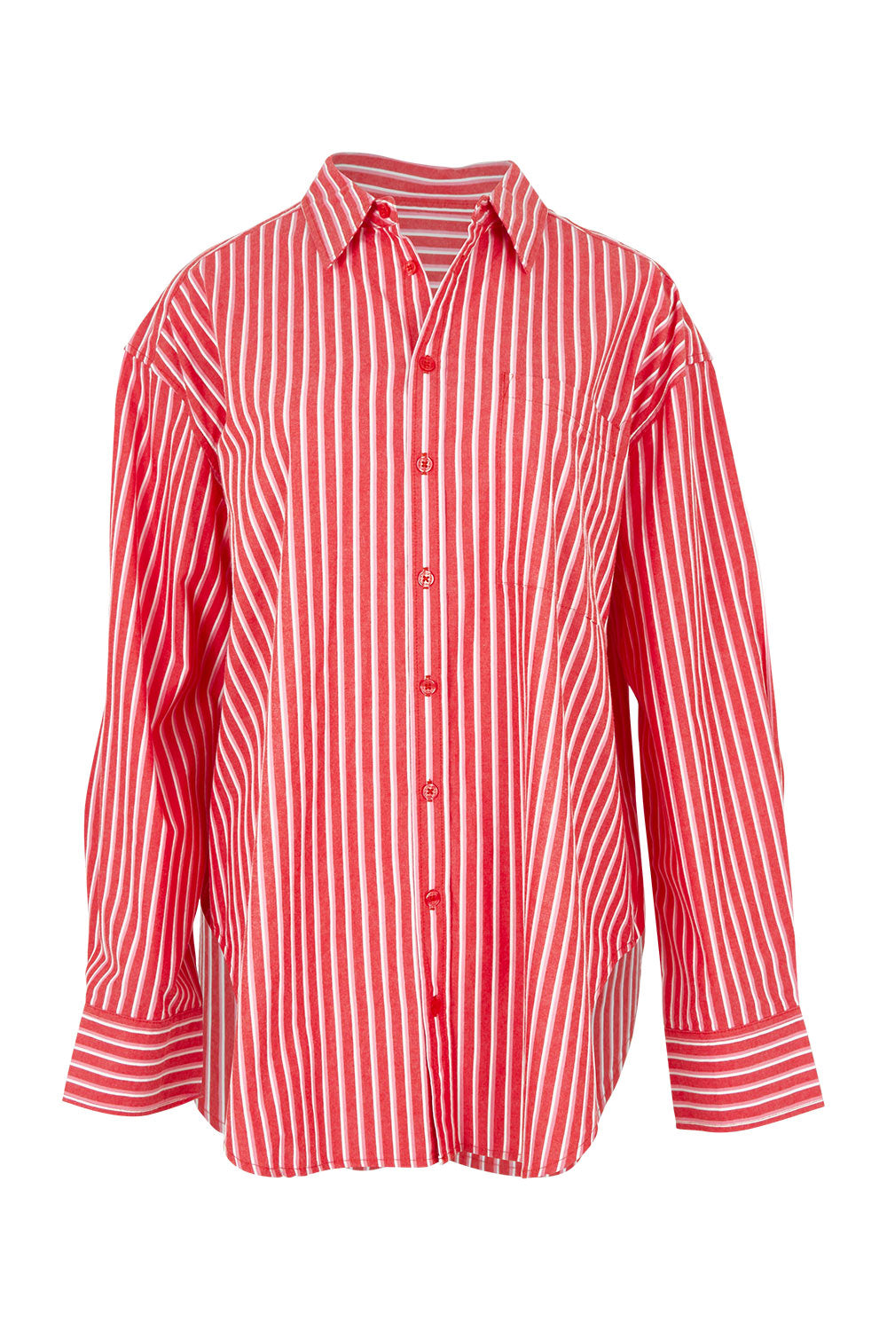 Product shot of the Frankie Striped Cotton Shirt in colour Cayenestri (Red), from the front