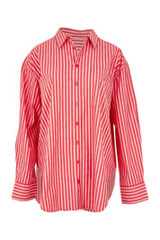 Product shot of the Frankie Striped Cotton Shirt in colour Cayenestri (Red), from the front