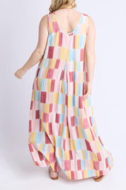 A model wearing the Cinque Linen Blend Dress in colour Cinquet, from the back