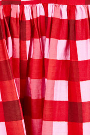 Product shot of the Edin Cotton Dress in colour Poppycheck, detail