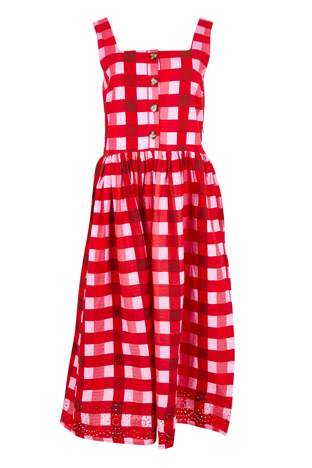 Product shot of the Edin Cotton Dress in colour Poppycheck, from the front